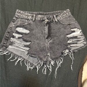 SHEIN Frayed Hem Gray Jean Shorts